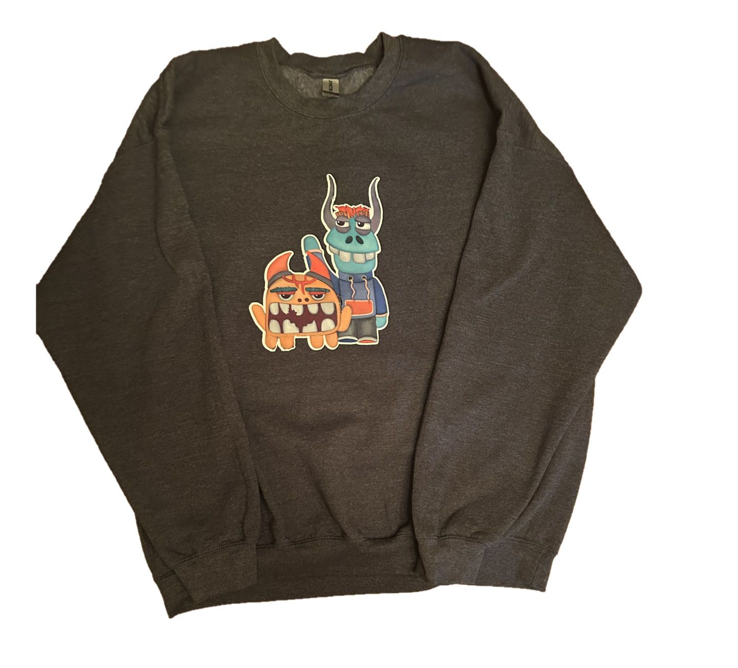 Heather grey Crewneck Sweatshirt with Monster design