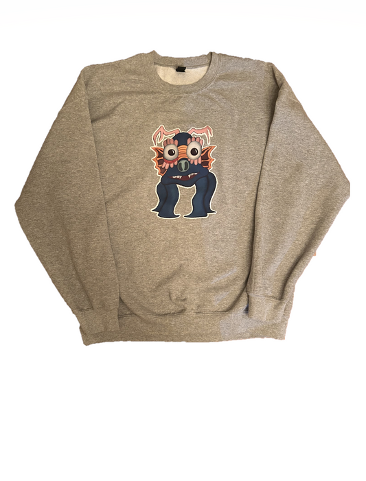 Grey Crewneck Sweatshirt with Monster design